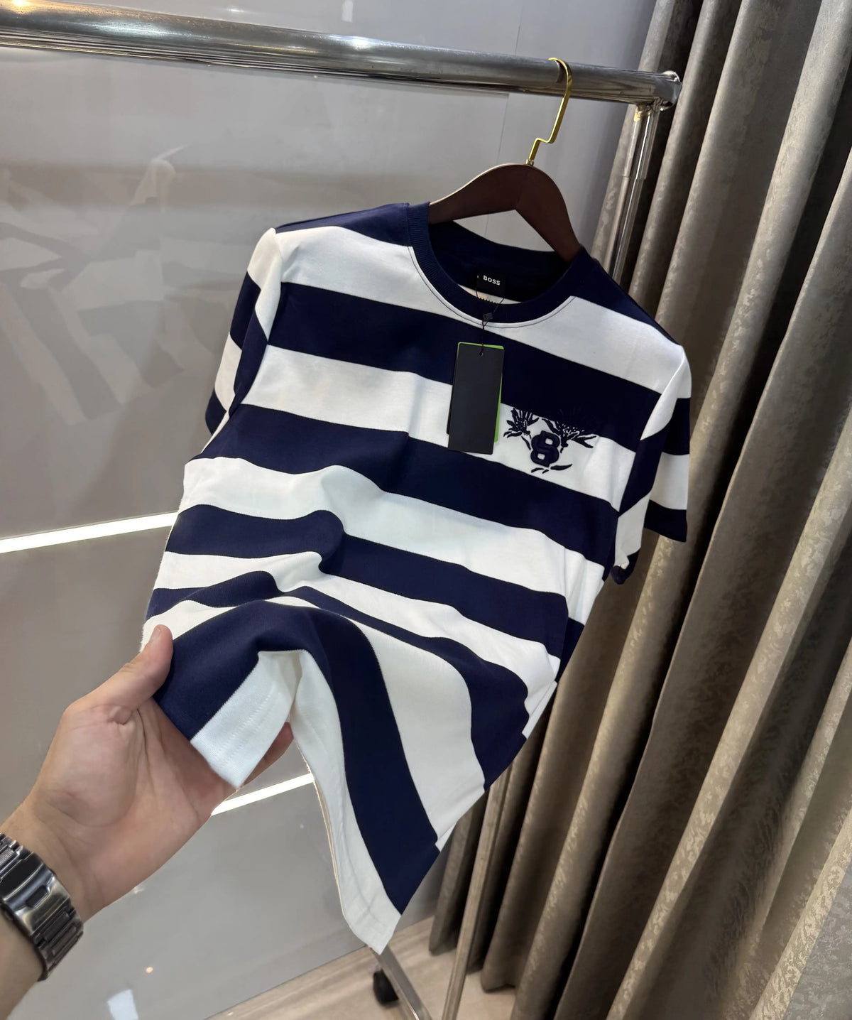 Hugo Boss Stripes Logo Print Premium Oversized T-shirt