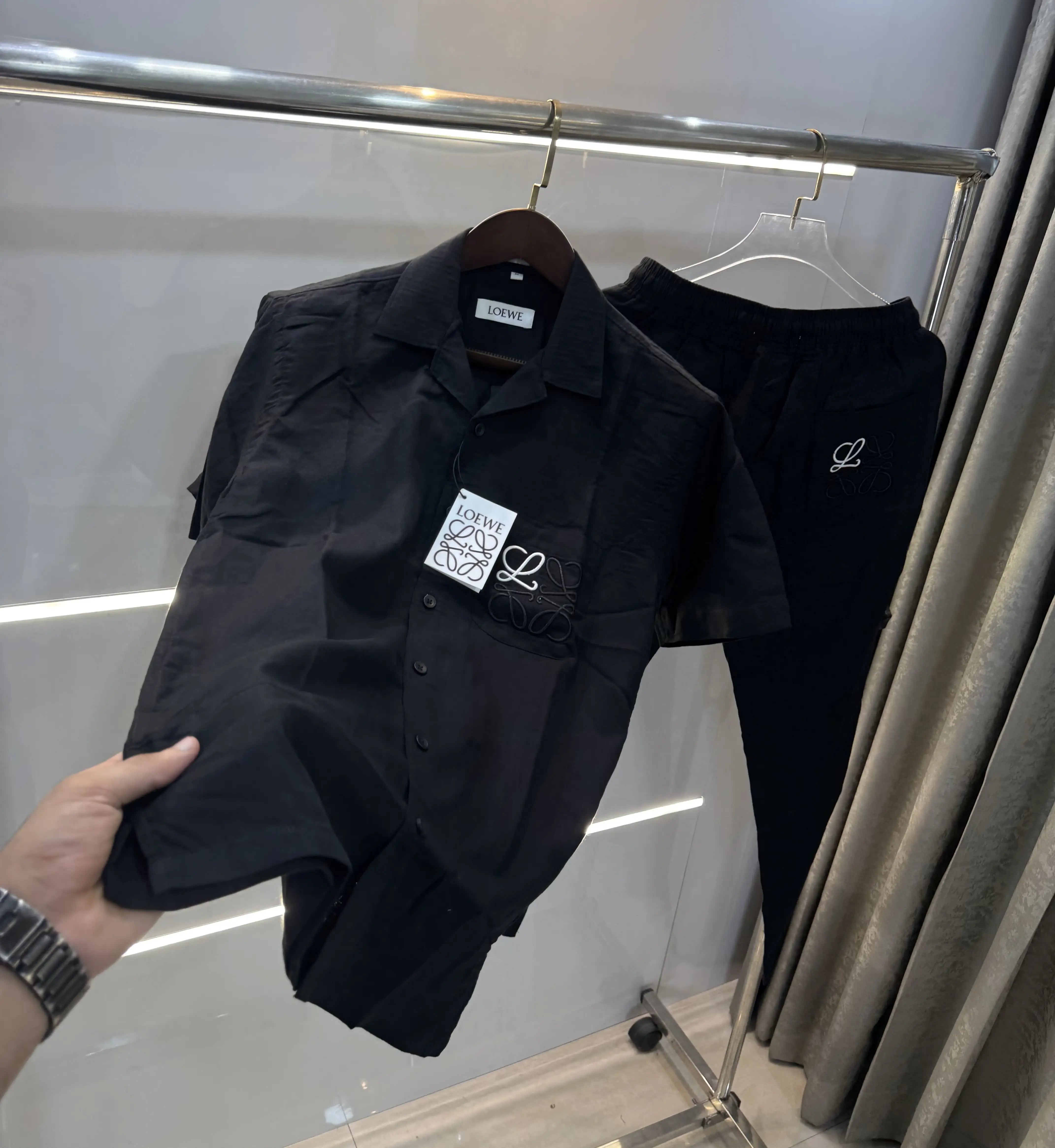 Loewe Black Embroidery Logo Premium Linen Cord Set
