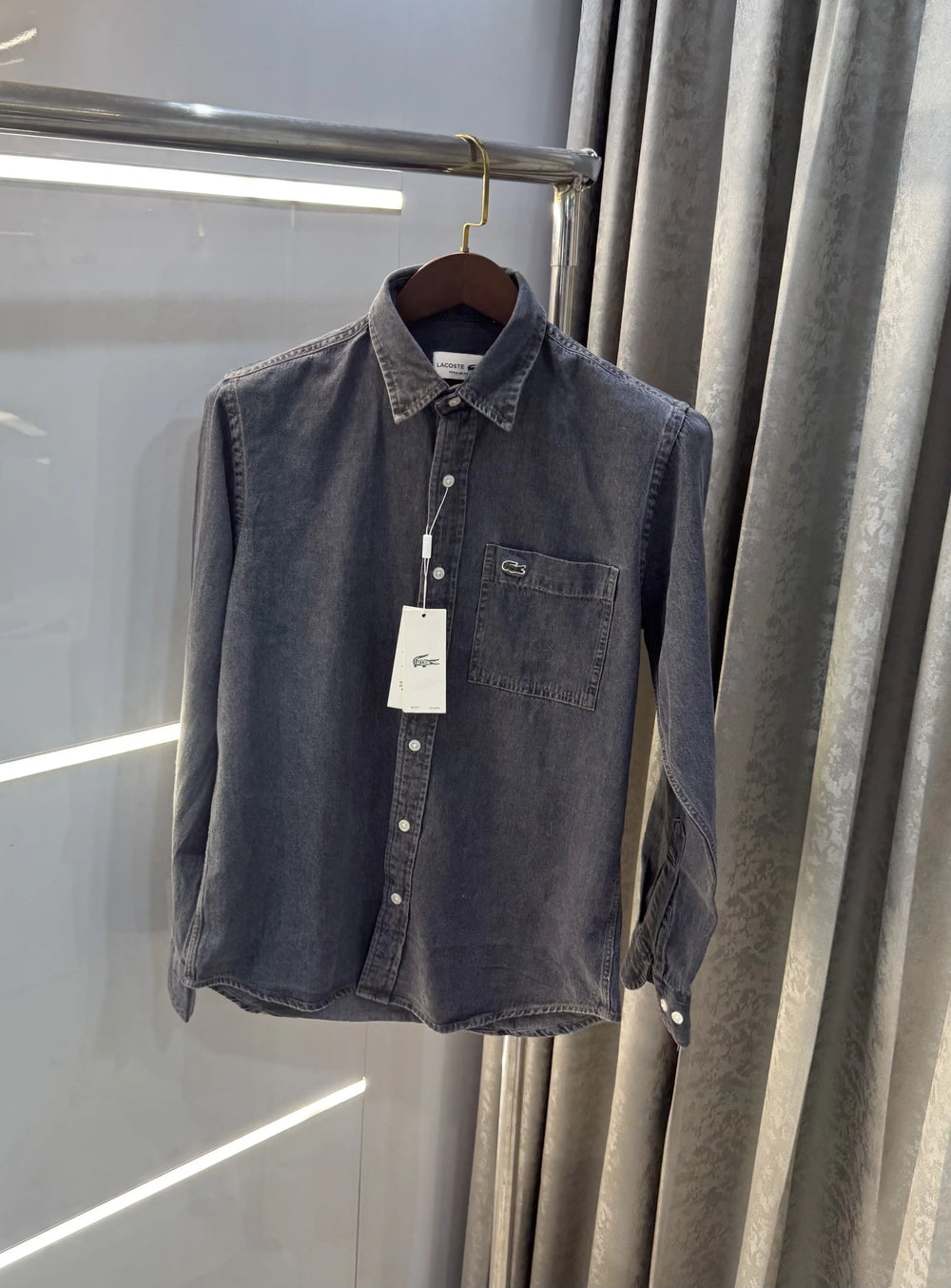 Lacost e Carbon Black Embroidery Logo Premium Denim Shirt