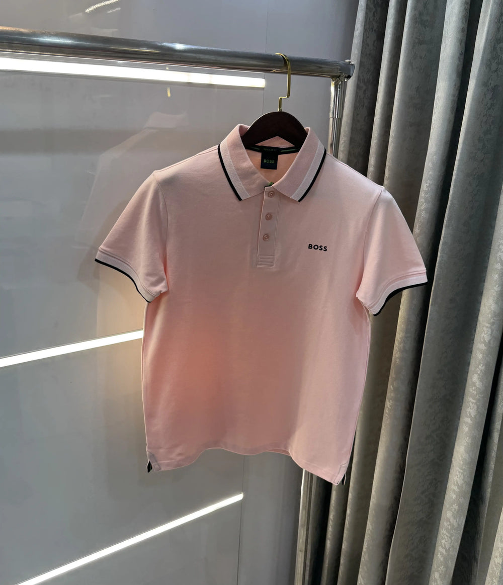  Hug o Boss Pink Logo Work Premium Polo T-shirt