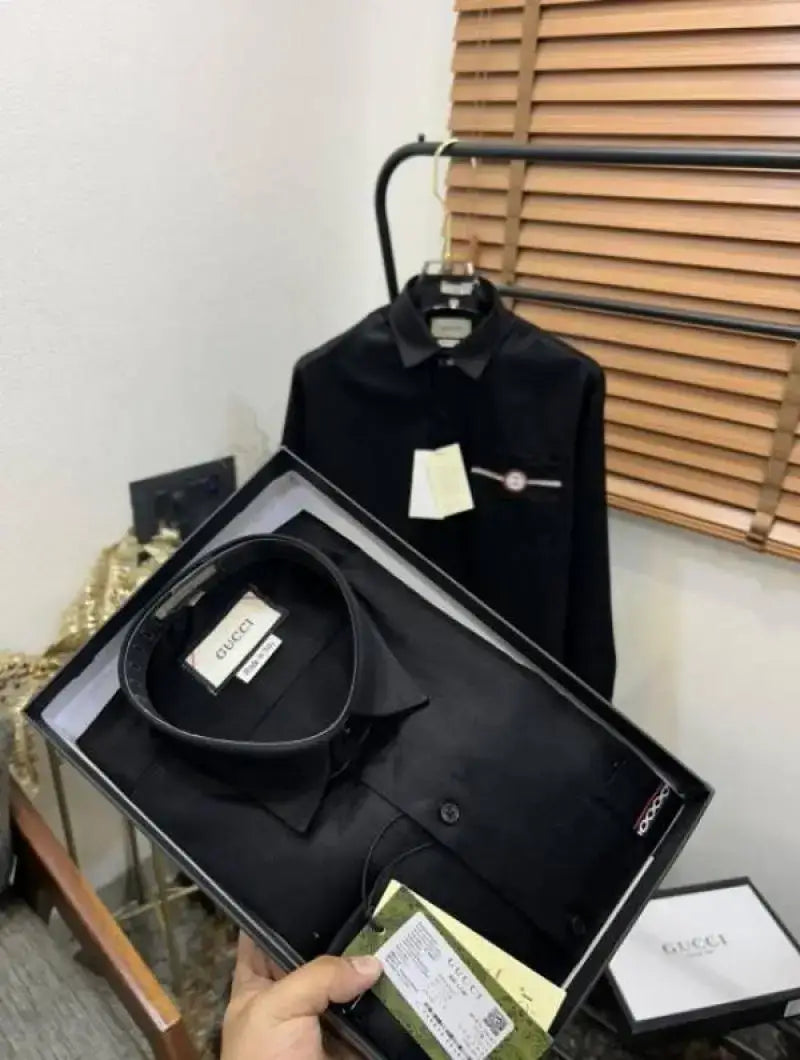 Gucc_i GG Pocket Embroidered Imported Premium Partywear Shirt With Og Box & Bag (DN 543)