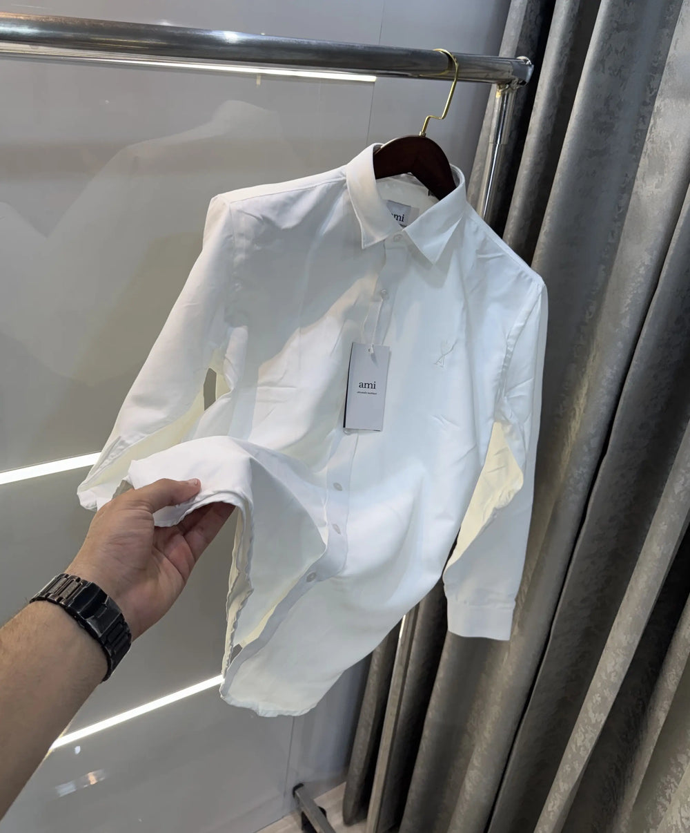 Ami Paris White Embroidry Logo Premium Shirt