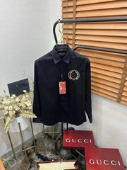 Gucc_i GG Embroidered Black Imported Very Premium Cotton Partywear Shirt With Og Box! And Bag (DN 516)