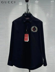 Gucc_i GG Embroidered Black Imported Very Premium Cotton Partywear Shirt With Og Box! And Bag (DN 516)