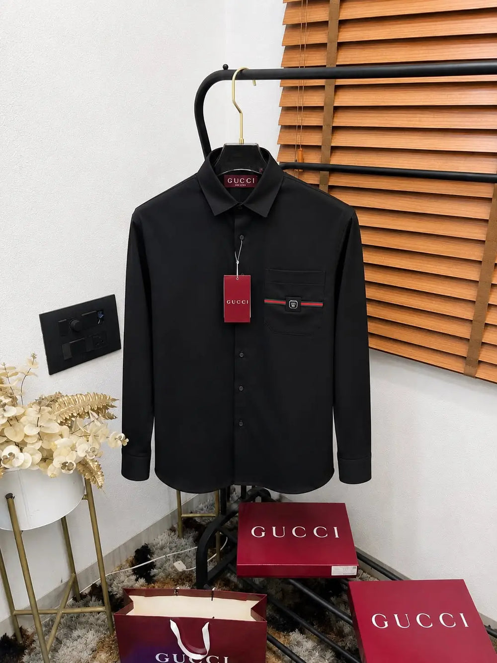 Gucc_i Pocket Signature Patched Imported Partywear Shirt With Og BoX & Bag (DN 502)