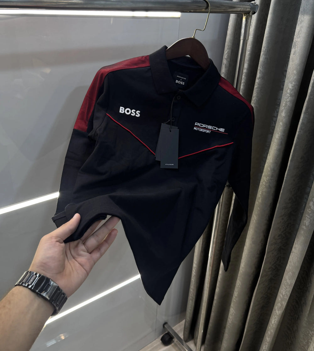 Hugo  Boss Black Logo Work Premium Full Sleeve Polo T-Shirt
