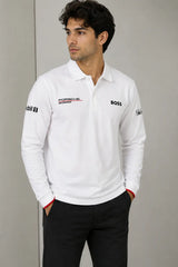 Hugo  Boss Porsche White Logo Work Premium Full Sleeve Polo T-Shirt
