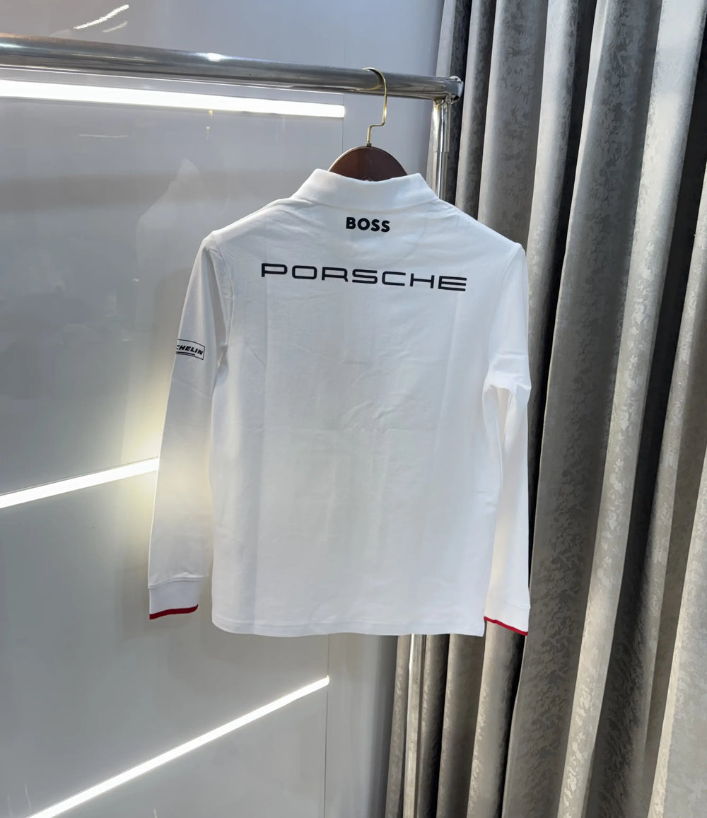 Hugo  Boss Porsche White Logo Work Premium Full Sleeve Polo T-Shirt