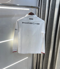 Hugo  Boss Porsche White Logo Work Premium Full Sleeve Polo T-Shirt