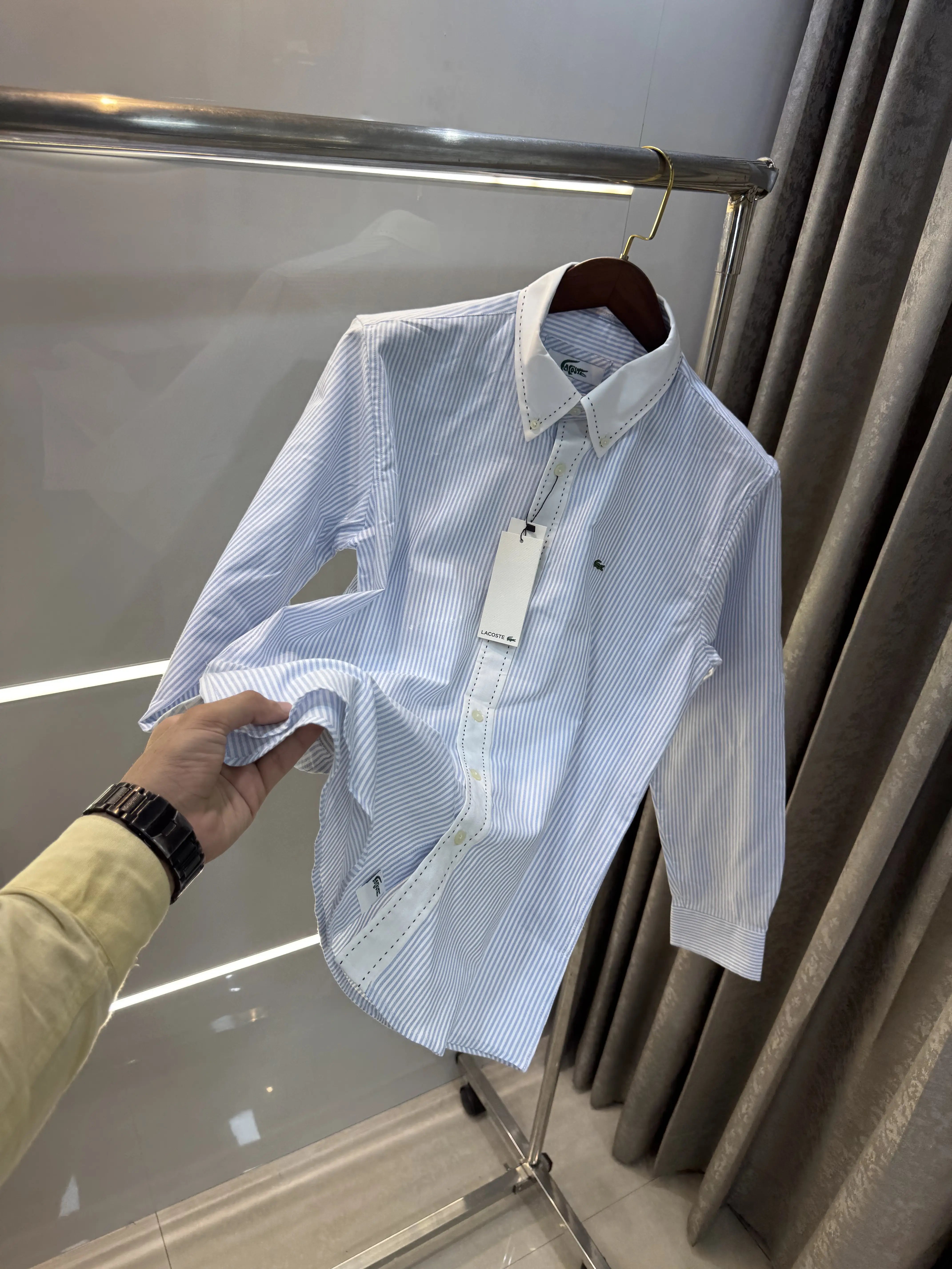 Lacost e Sky Blue Embroidery Logo Premium Oxford Shirt