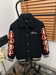 Amir_i Sleeve Snake Embroidered Patch Exclusive Wool Fabric Jacket Black (DN 615)