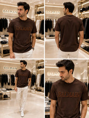 Balmai n Paris Brown Logo Work Imported T-Shirt