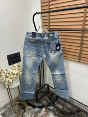 Louis Vuitto_n Back Side Pocket Monogram Embossed Imported Boot Cut Denim Light Blue (DN 643)