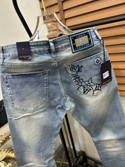 Louis Vuitto_n Back Side Pocket Monogram Embossed Imported Boot Cut Denim Light Blue (DN 643)