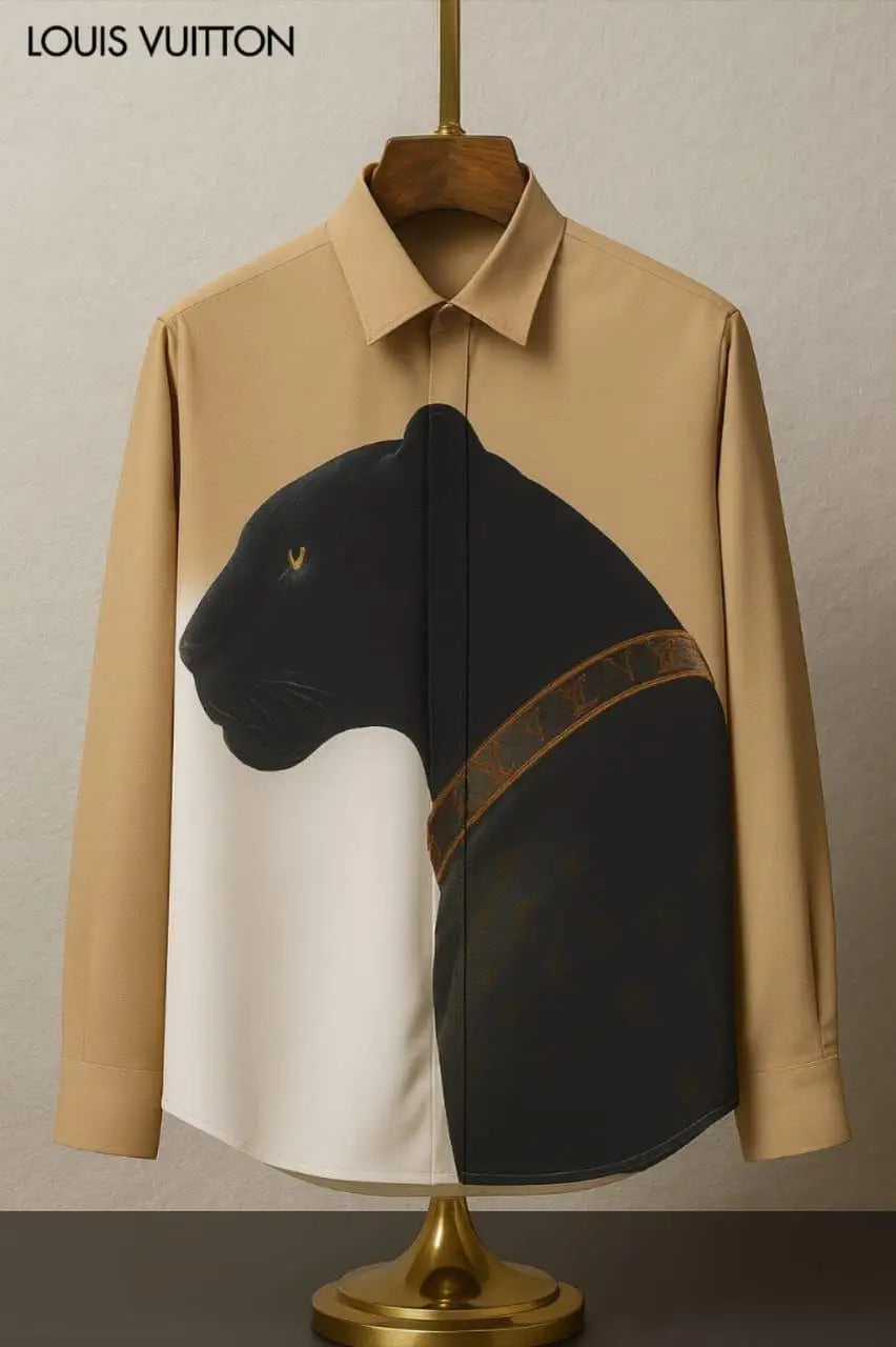 Loui_s Vuitton Imported EXclusive Cheetah Printed MonogRam Sequence Premium Shirt With Brand Box DN 620