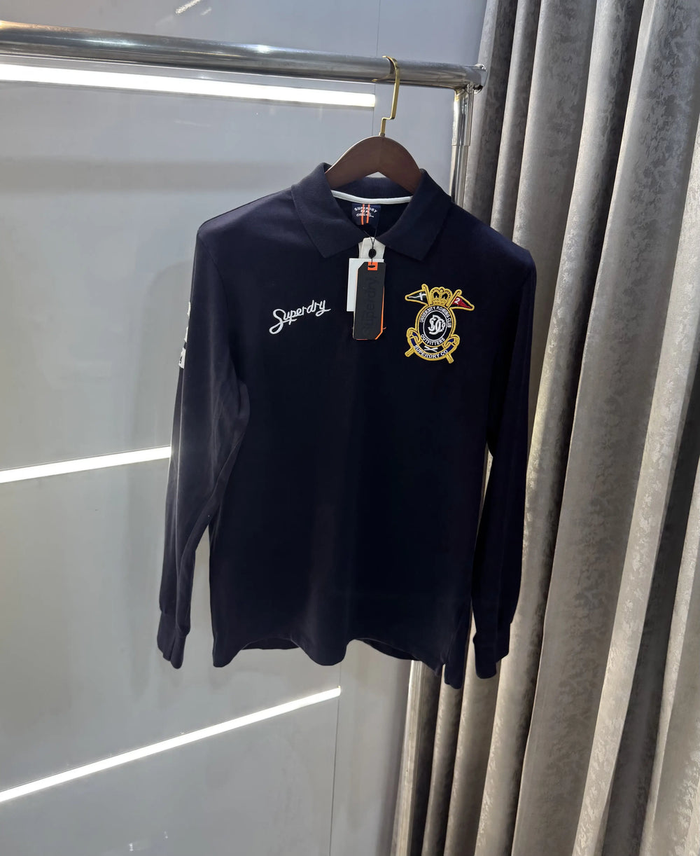 Superdr y Navy Blue Logo Work Premium Full Sleeve Polo T-Shirt