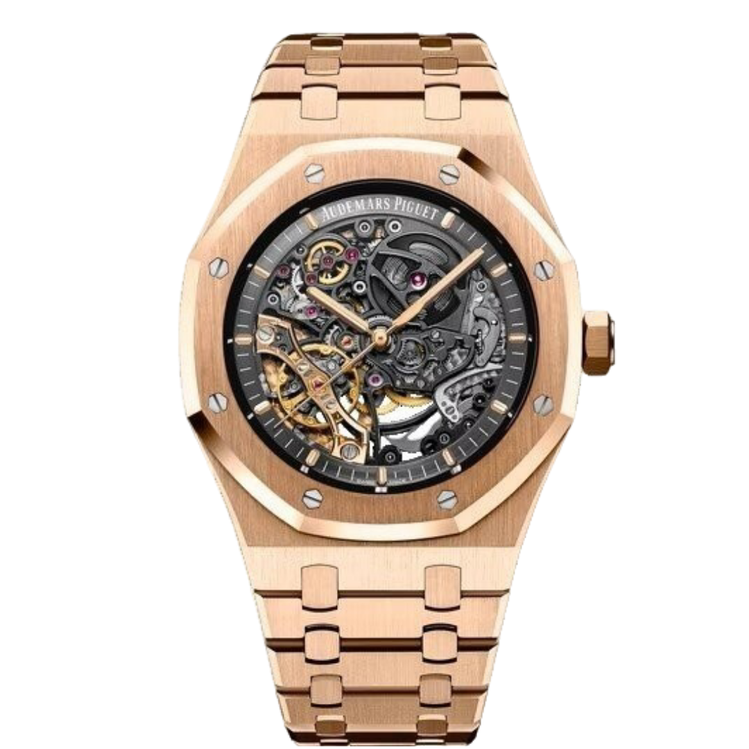 Audemars Piguet Royal Oak Double Balance Wheel Open worked Rose gold Skeleton Dial Automatic Mens Watch